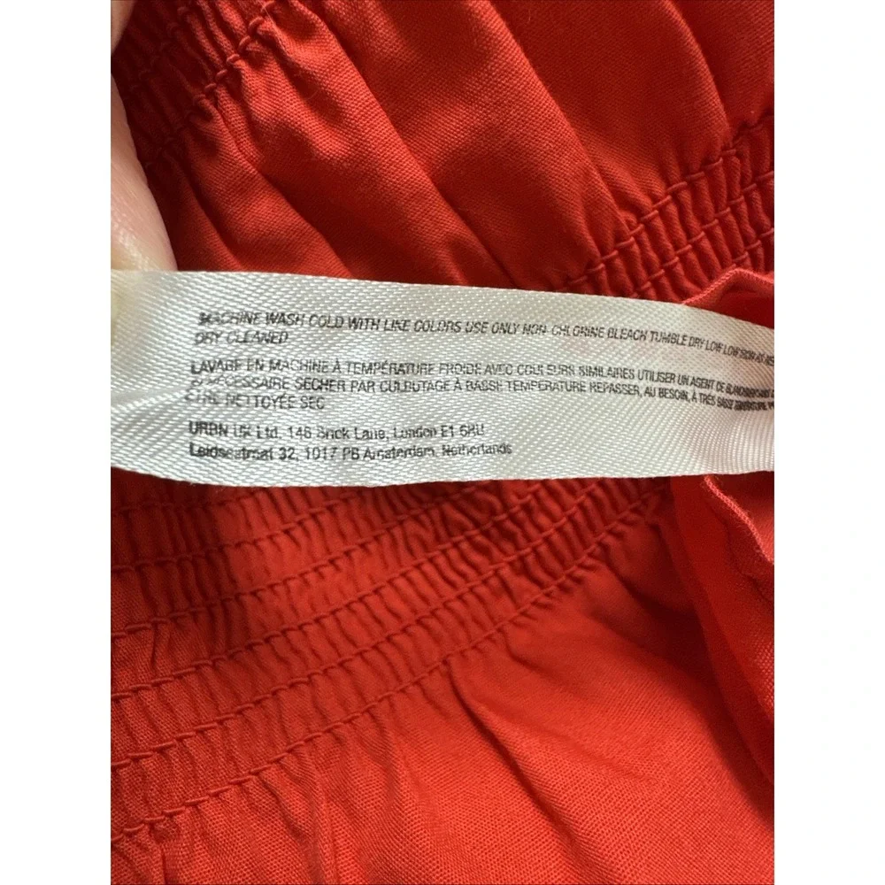 Free People‎ Red Smocked Ruffle Bell Sleeve Crop Top Square Neck XS - Picture 6 of 7